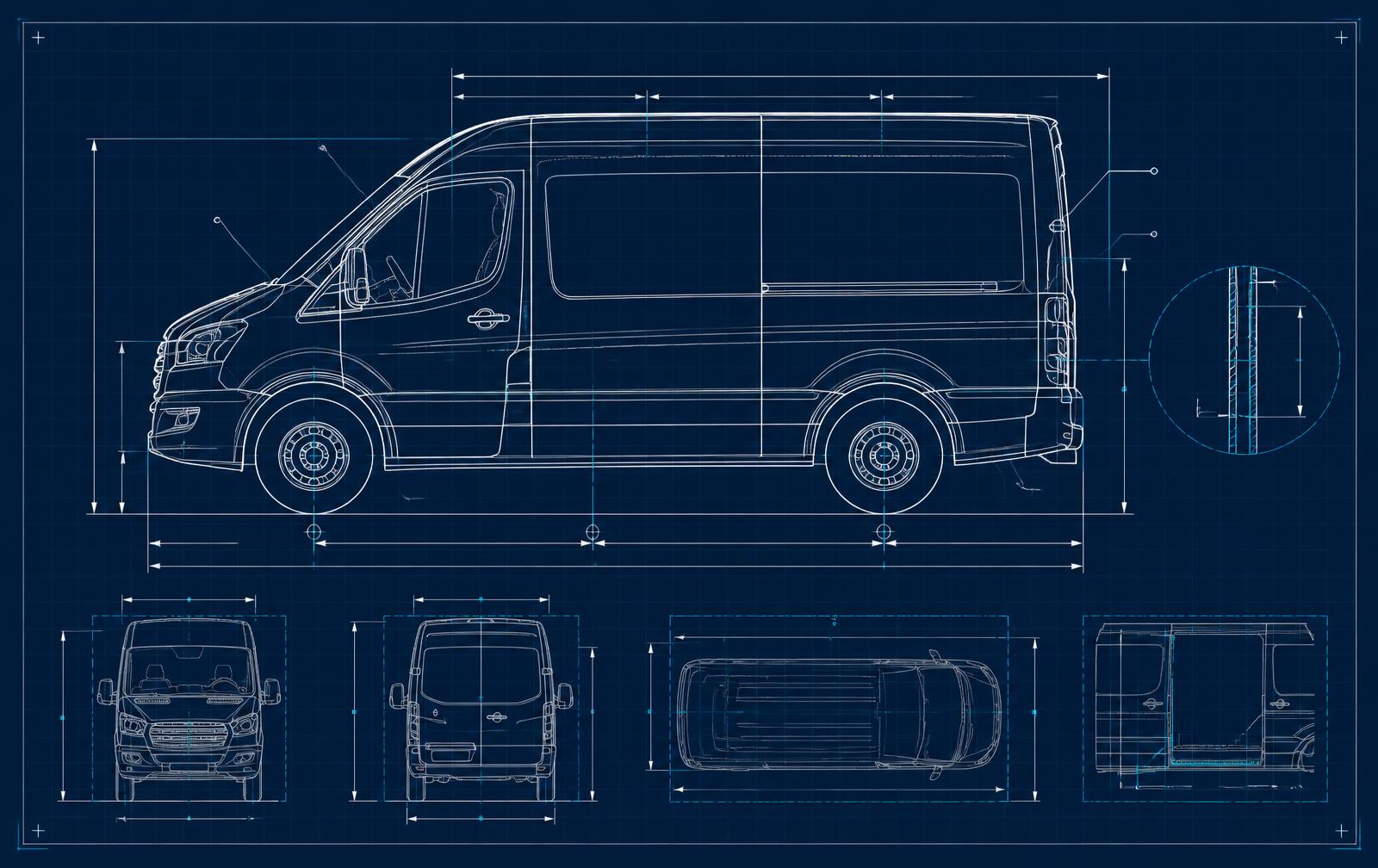 Technical drawing of a RINDT inspection van — placeholder until new van photographs are supplied